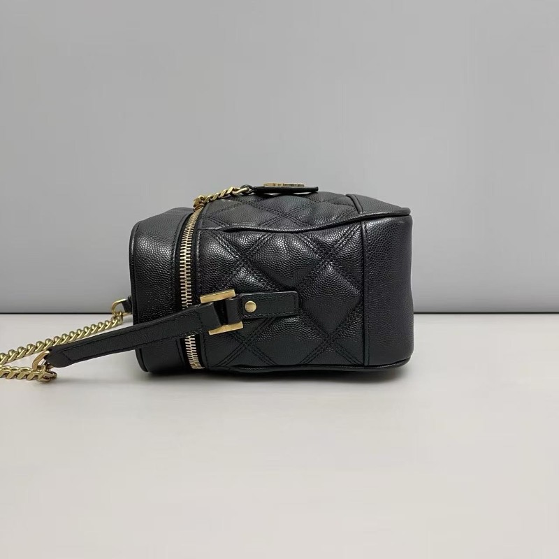 YSL聖羅蘭 黑金魚子醬皮化妝包盒子包 斜背包 肩背包-5