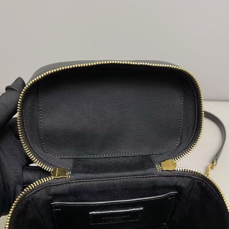 YSL聖羅蘭 黑金魚子醬皮化妝包盒子包 斜背包 肩背包-7