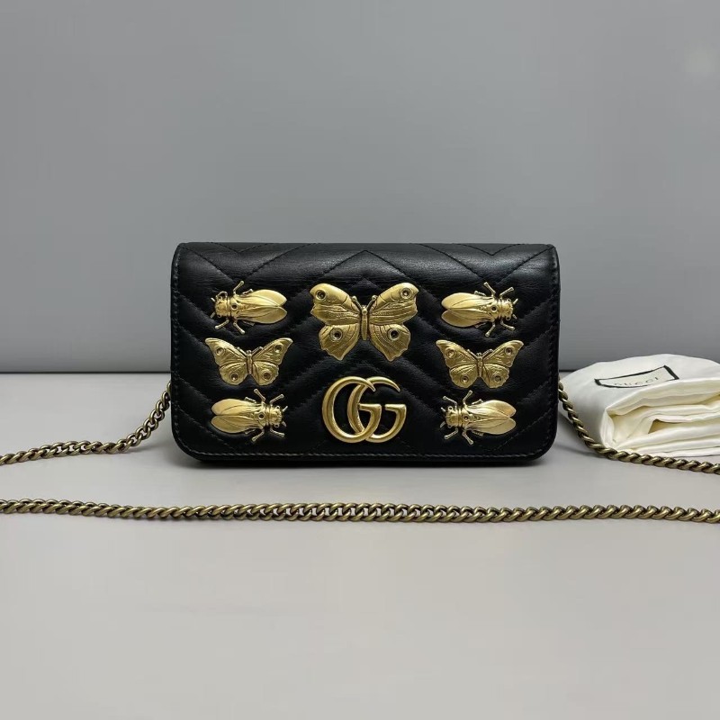 Gucci古馳 marmont黑色全皮限量昆蟲woc 肩背包 斜背包-0