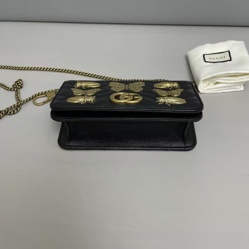 Gucci古馳 marmont黑色全皮限量昆蟲woc 肩背包 斜背包-3