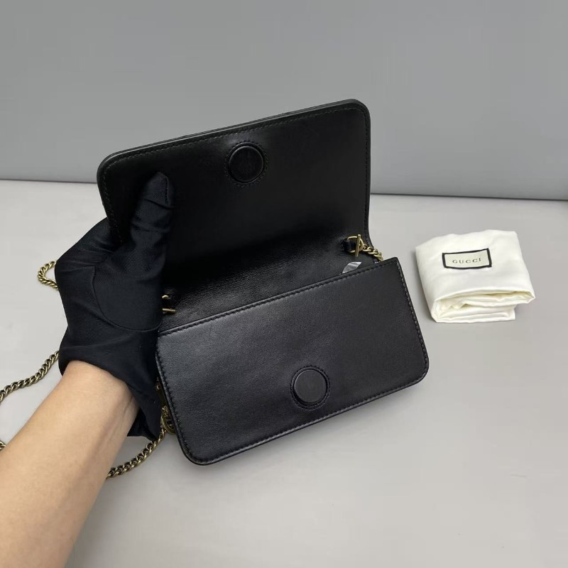 Gucci古馳 marmont黑色全皮限量昆蟲woc 肩背包 斜背包-5