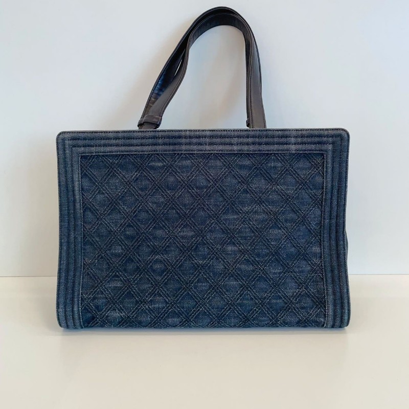 Chanel 香奈兒 深藍色 牛仔 leboy tote 肩背包 托特包 21開 36*25*16cm-8