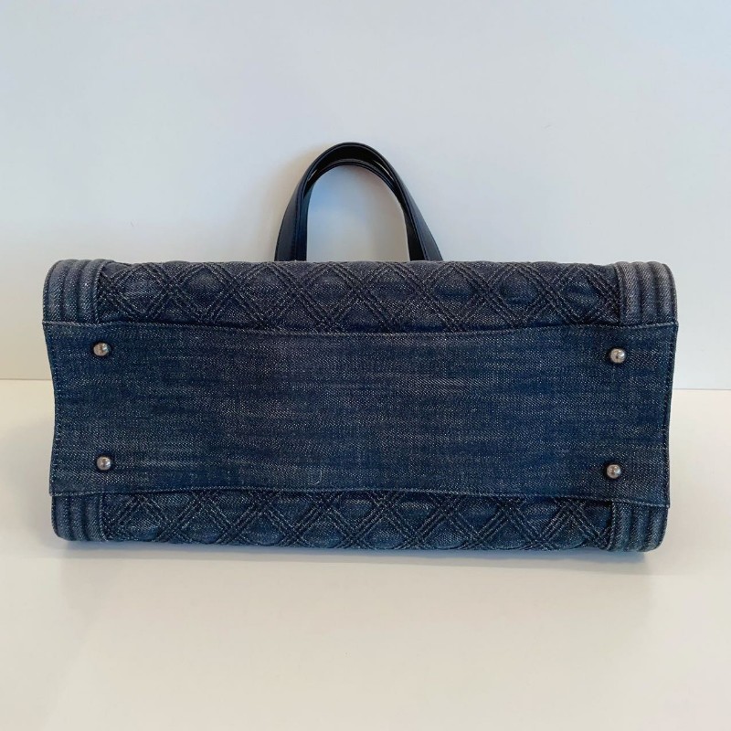 Chanel 香奈兒 深藍色 牛仔 leboy tote 肩背包 托特包 21開 36*25*16cm-9