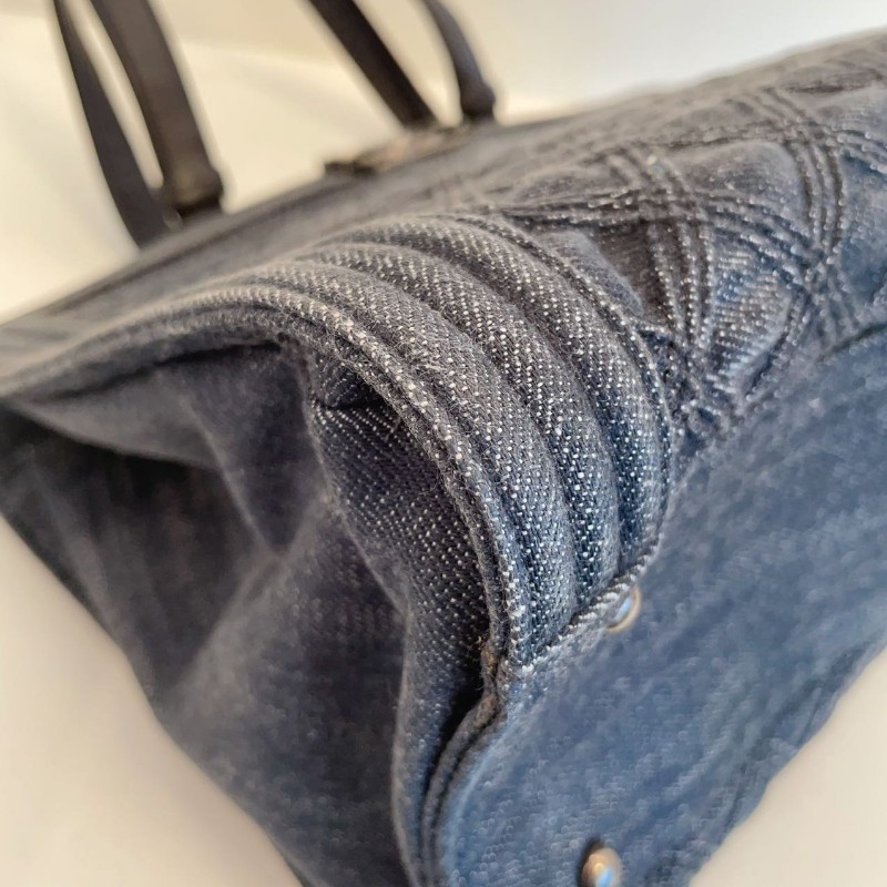 Chanel 香奈兒 深藍色 牛仔 leboy tote 肩背包 托特包 21開 36*25*16cm-18