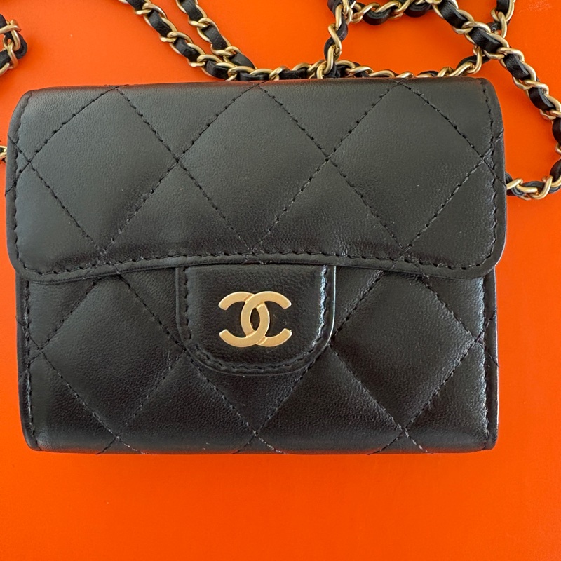 Chanel cf 黑金羊皮鏈條小廢包 11*9.5*2.5 27開-1
