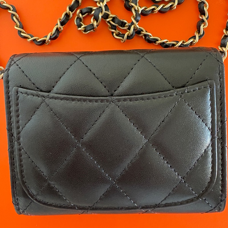 Chanel cf 黑金羊皮鏈條小廢包 11*9.5*2.5 27開-2