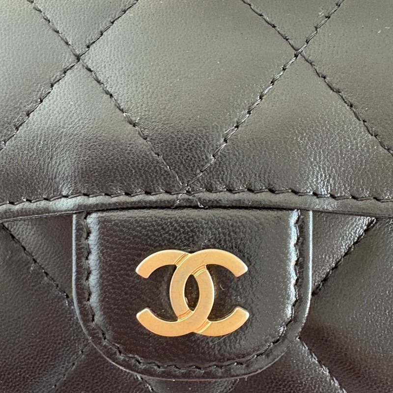 Chanel cf 黑金羊皮鏈條小廢包 11*9.5*2.5 27開-3