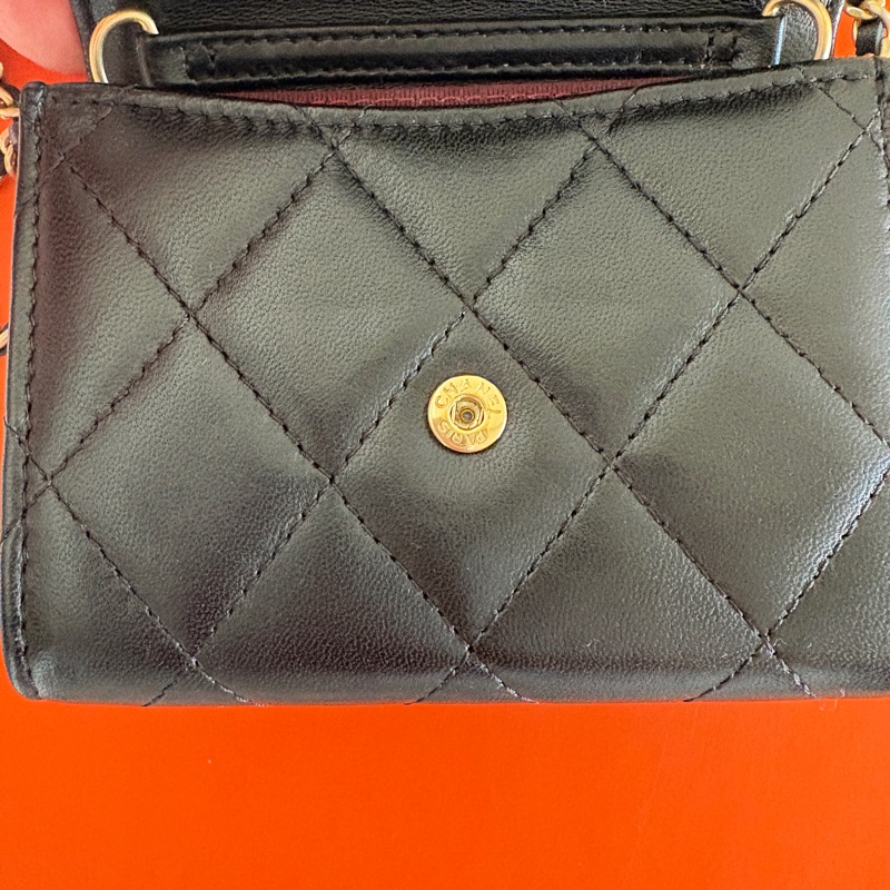 Chanel cf 黑金羊皮鏈條小廢包 11*9.5*2.5 27開-4