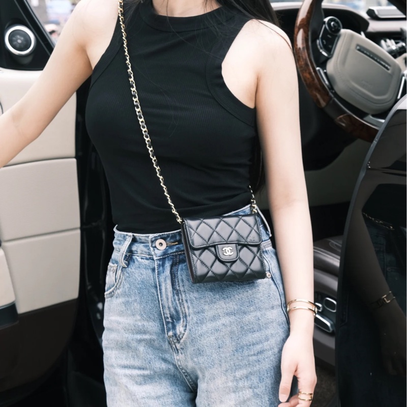 Chanel cf 黑金羊皮鏈條小廢包 11*9.5*2.5 27開-10