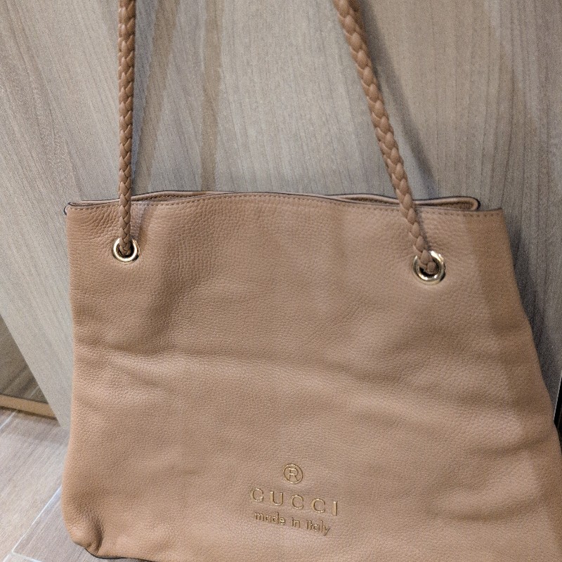 GUCCI斜背肩背駝色 米色兩用包 表面有亮粉-5