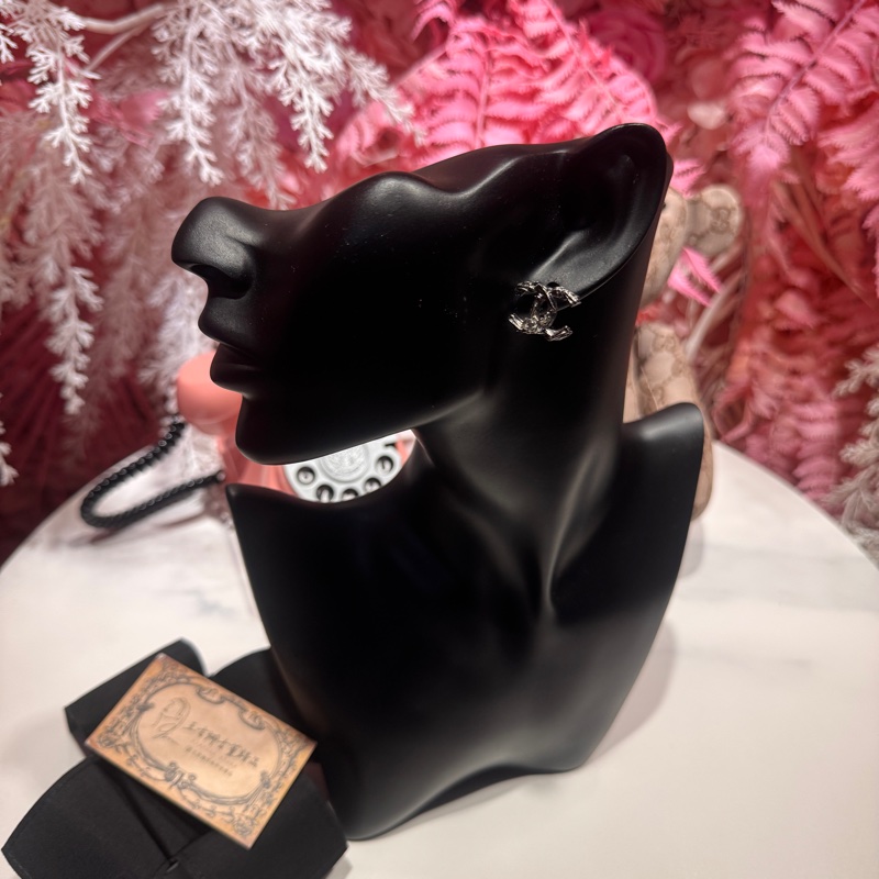 Chanel 黑銀耳環 耳針/王吉娜古董精品-5