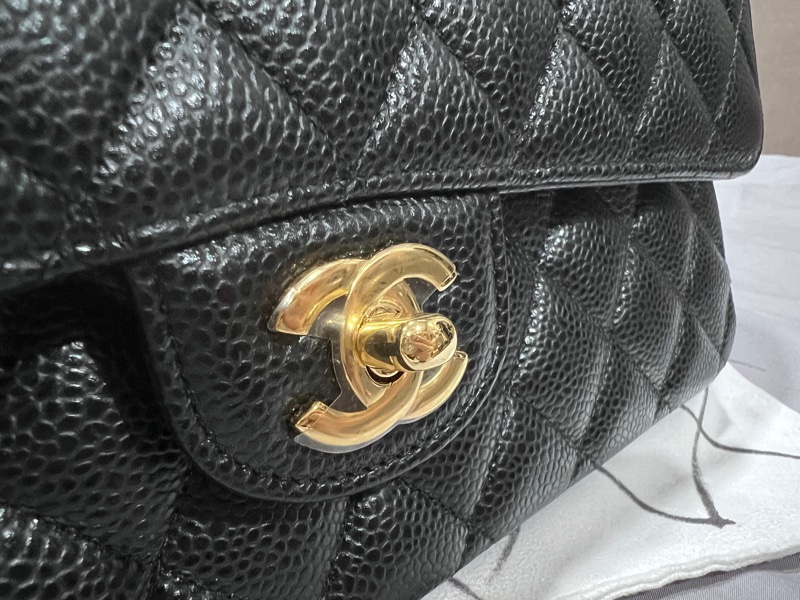 CHANEL CF25 經典口蓋包/黑金荔枝皮/晶片款-1