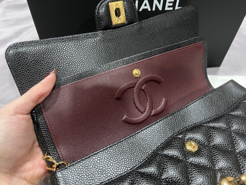 CHANEL CF25 經典口蓋包/黑金荔枝皮/晶片款-12