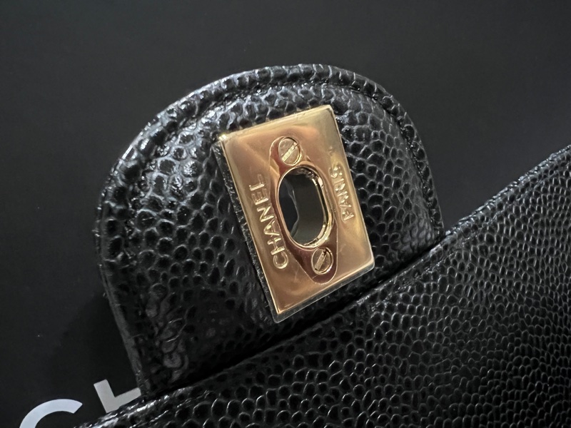 CHANEL CF25 經典口蓋包/黑金荔枝皮/晶片款-16