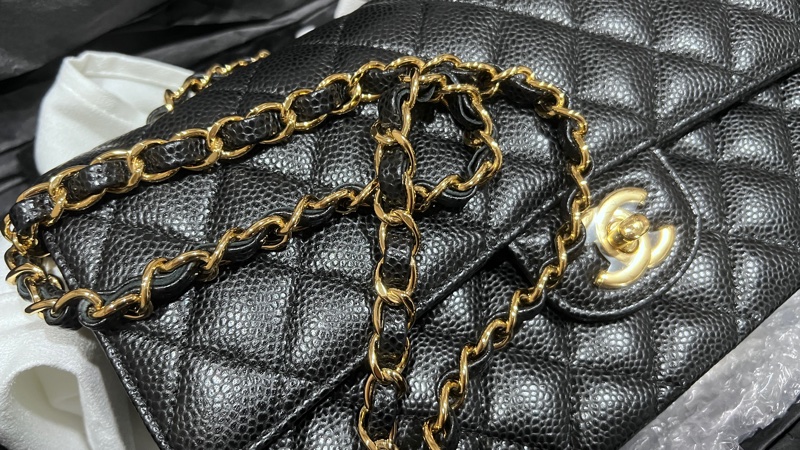 CHANEL CF25 經典口蓋包/黑金荔枝皮/晶片款-19