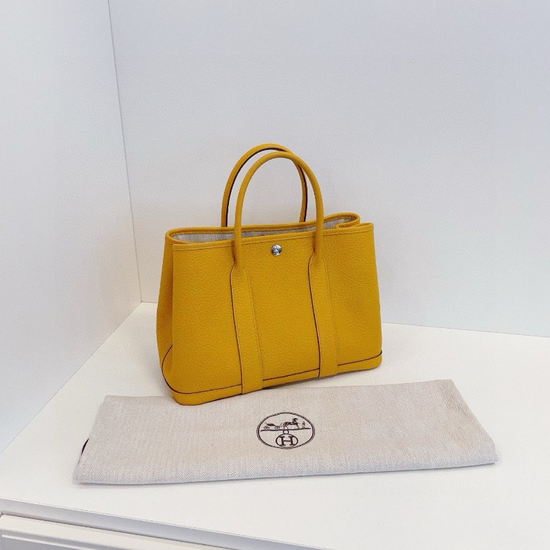 Hermes愛馬仕 全皮Garden party GP30 琥珀黃銀扣 花園包 C刻手提包-1