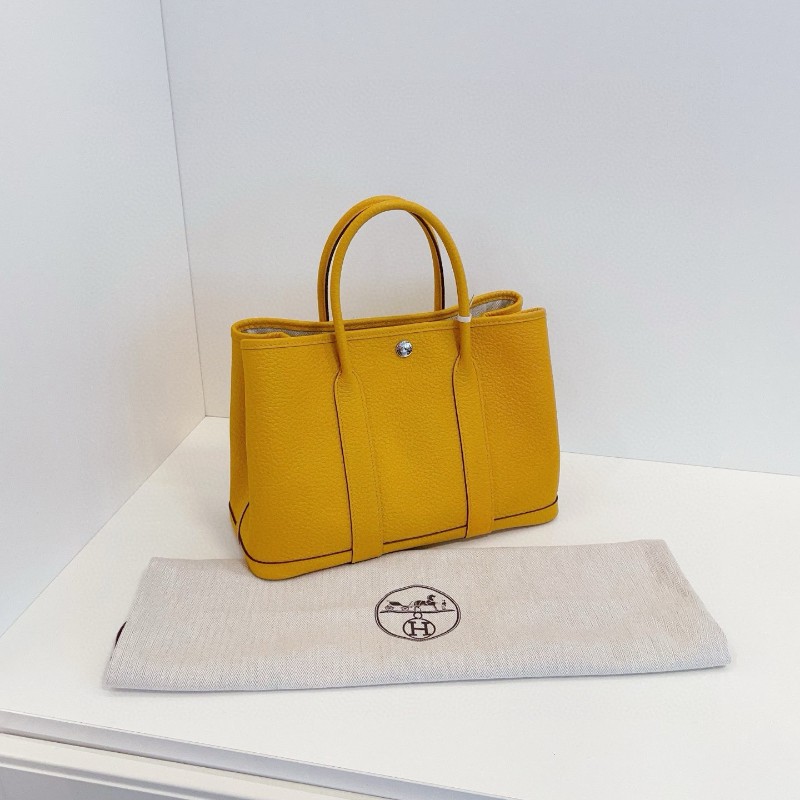 Hermes愛馬仕 全皮Garden party GP30 琥珀黃銀扣 花園包 C刻手提包-2