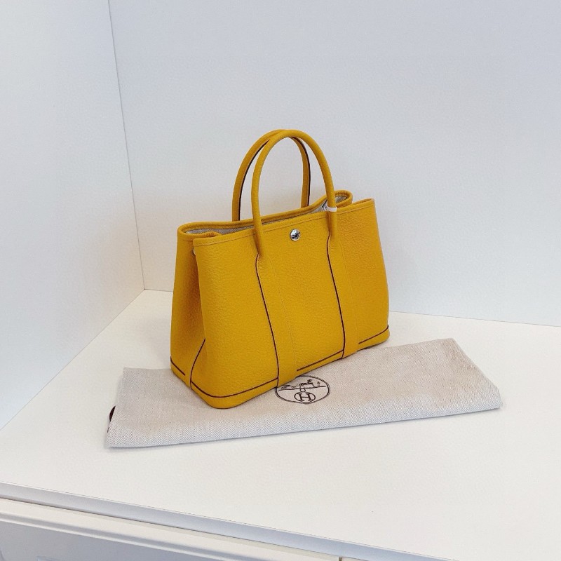 Hermes愛馬仕 全皮Garden party GP30 琥珀黃銀扣 花園包 C刻手提包-3