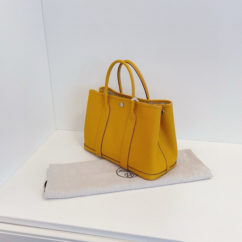 Hermes愛馬仕 全皮Garden party GP30 琥珀黃銀扣 花園包 C刻手提包-4