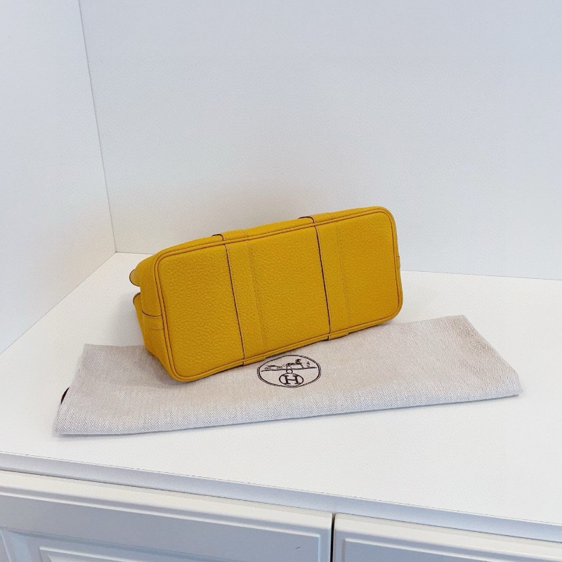 Hermes愛馬仕 全皮Garden party GP30 琥珀黃銀扣 花園包 C刻手提包-5