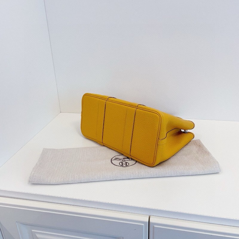 Hermes愛馬仕 全皮Garden party GP30 琥珀黃銀扣 花園包 C刻手提包-6