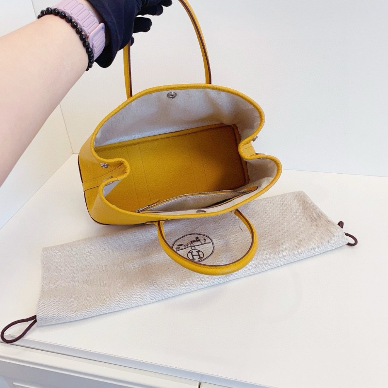 Hermes愛馬仕 全皮Garden party GP30 琥珀黃銀扣 花園包 C刻手提包-7