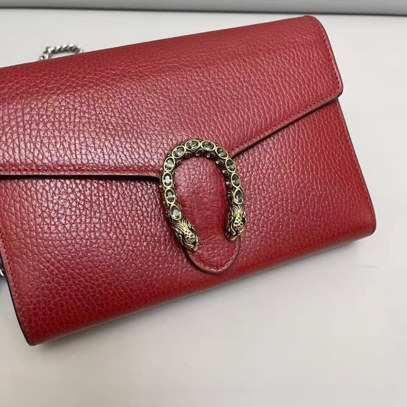 Gucci古馳 酒神woc紅色牛皮鑽扣鏈條包 斜背包 肩背包-2