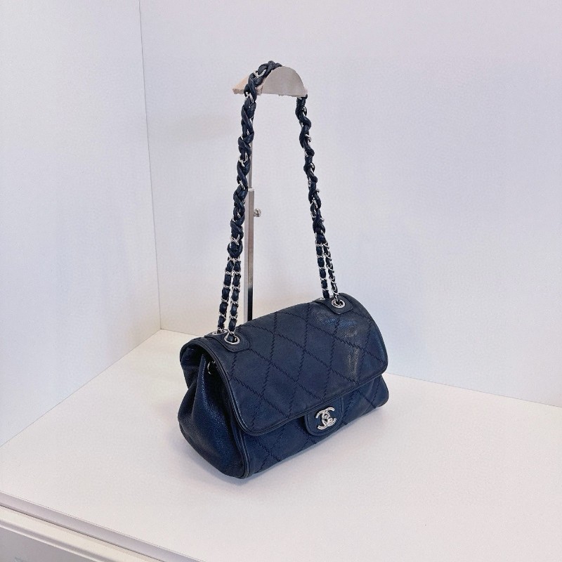 Chanel香奈兒 💙深藏藍銀扣 外縫線 霧面牛皮 CF 鏈條包 肩背包-2