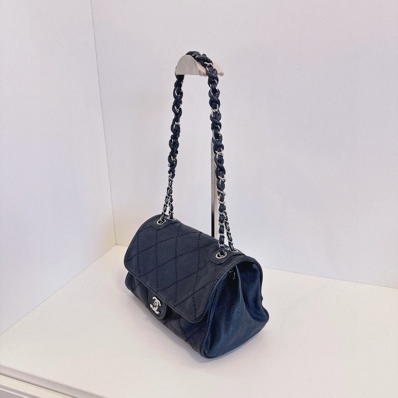 Chanel香奈兒 💙深藏藍銀扣 外縫線 霧面牛皮 CF 鏈條包 肩背包-3