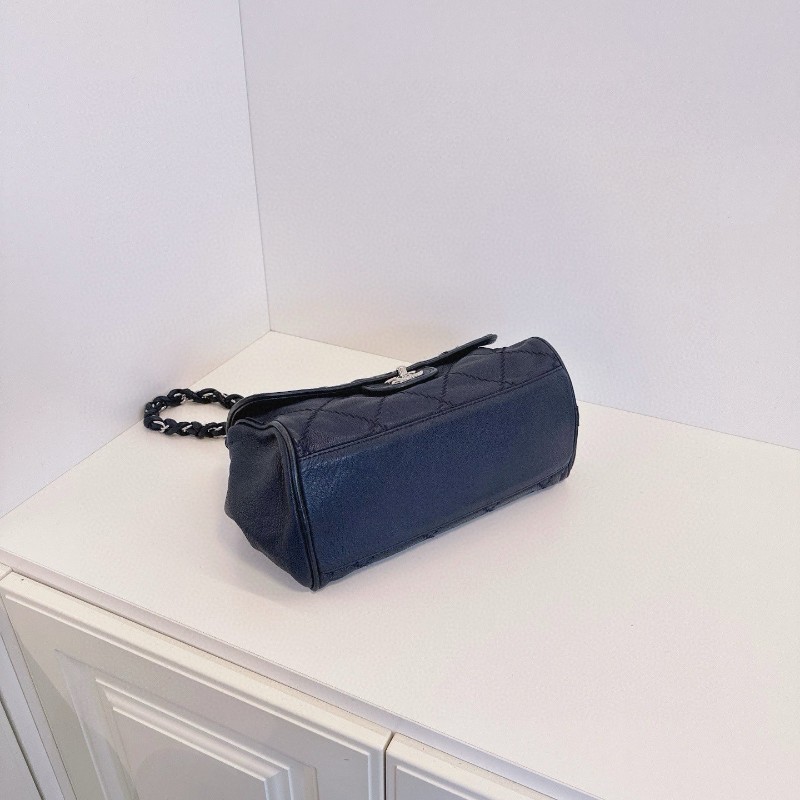 Chanel香奈兒 💙深藏藍銀扣 外縫線 霧面牛皮 CF 鏈條包 肩背包-5