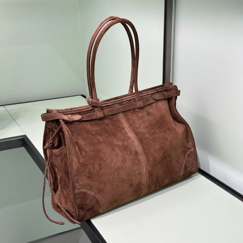 🎉新品好折扣✨Prada 1BA433 Soft Lux 大款麂皮繫帶 Bonnie包 棕色/付長肩帶-6