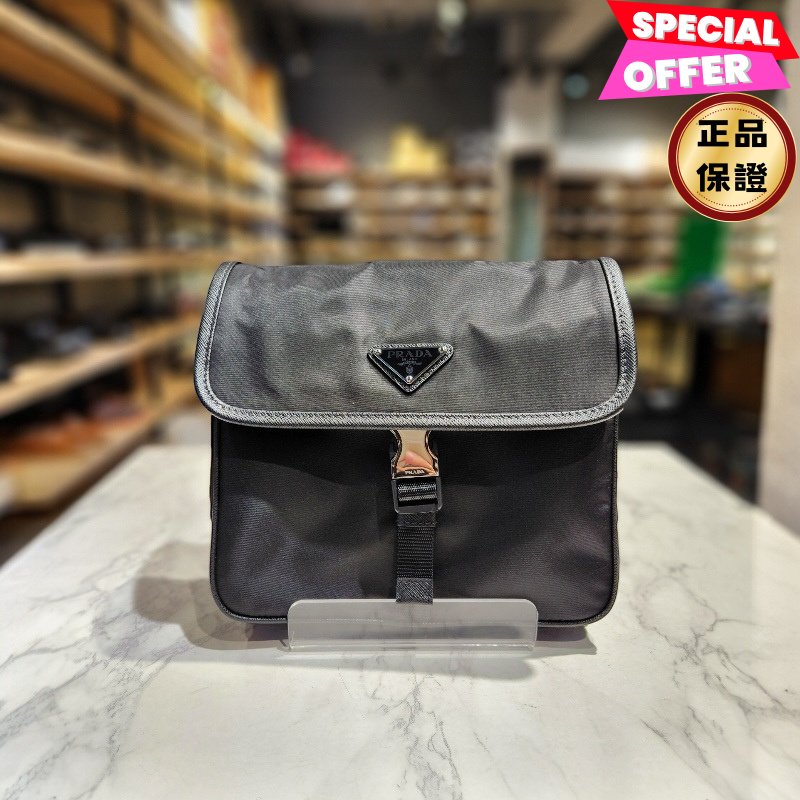 🎉新品好折扣✨Prada 2VD077 Re-Nylon and Saffiano 郵差包 黑色-0