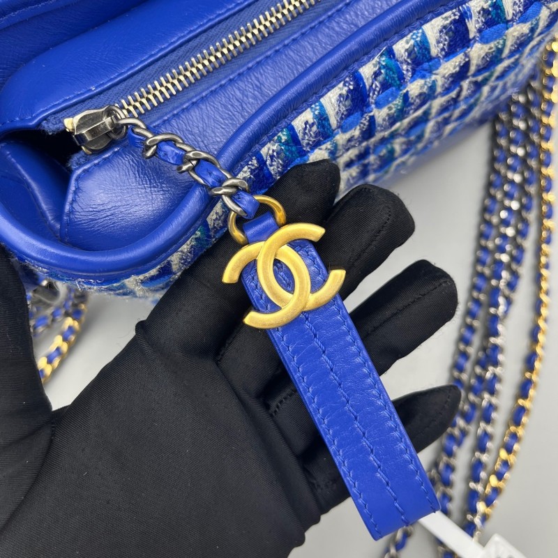 Chanel香奈兒.流浪包小號粗呢拼藍 肩背包 斜背包-4