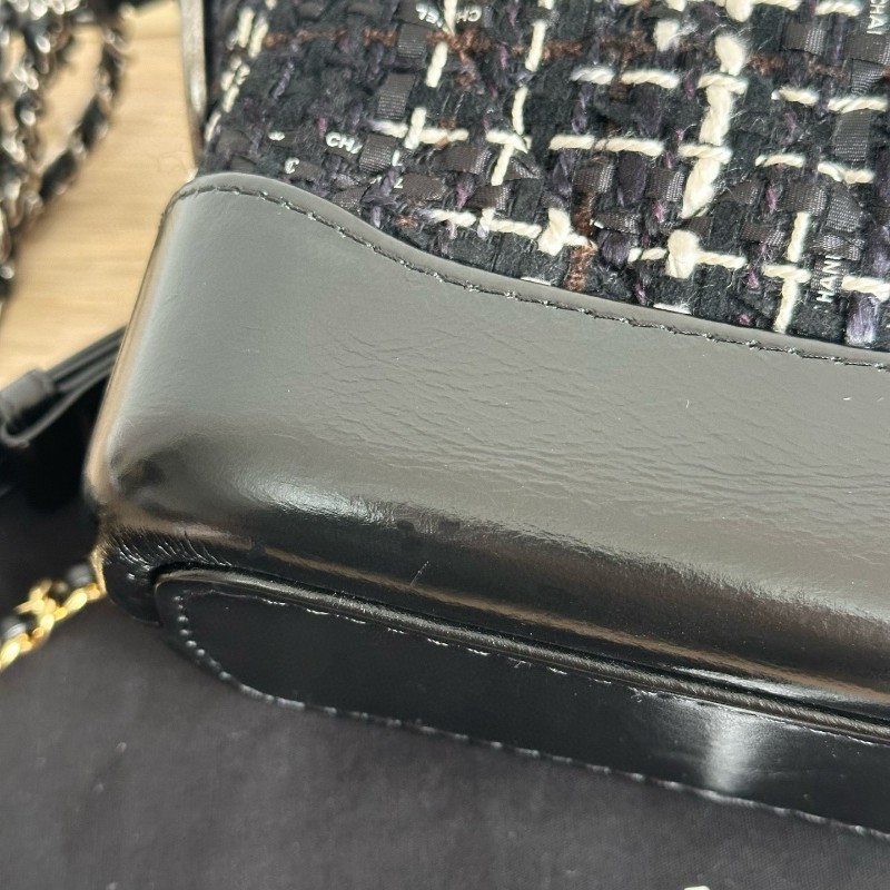 Chanel香奈兒 流浪包小號 黑色毛呢編織款鏈條 肩背包 斜背包-9