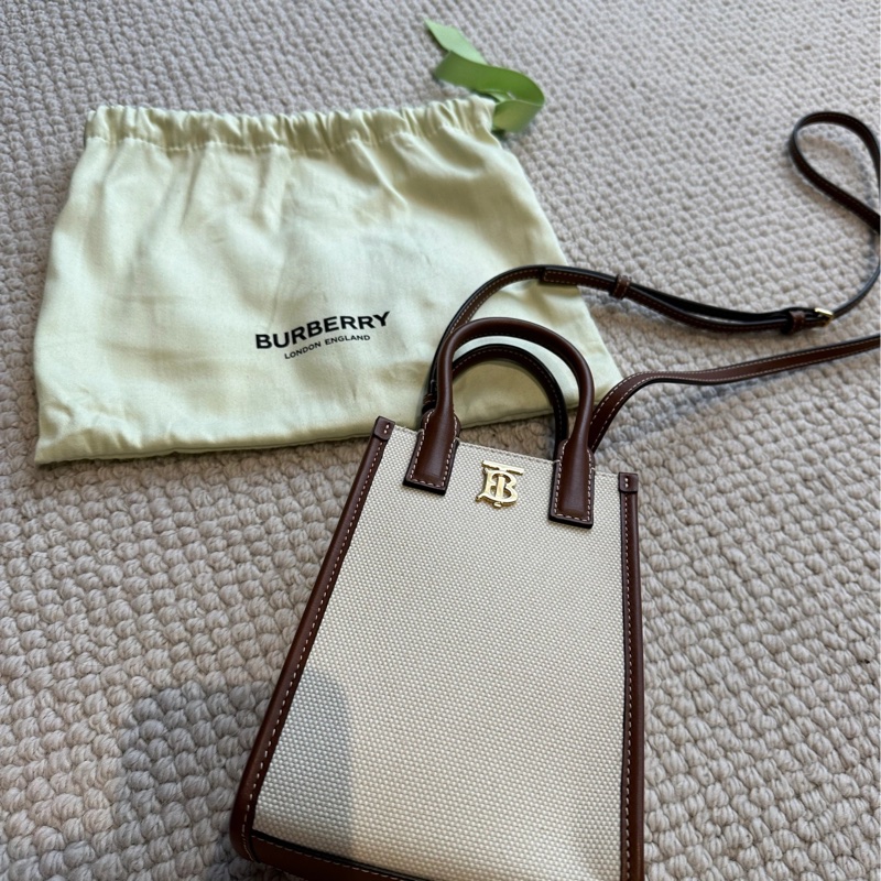 Burberry Mini 帆布拼接皮革托特包-0
