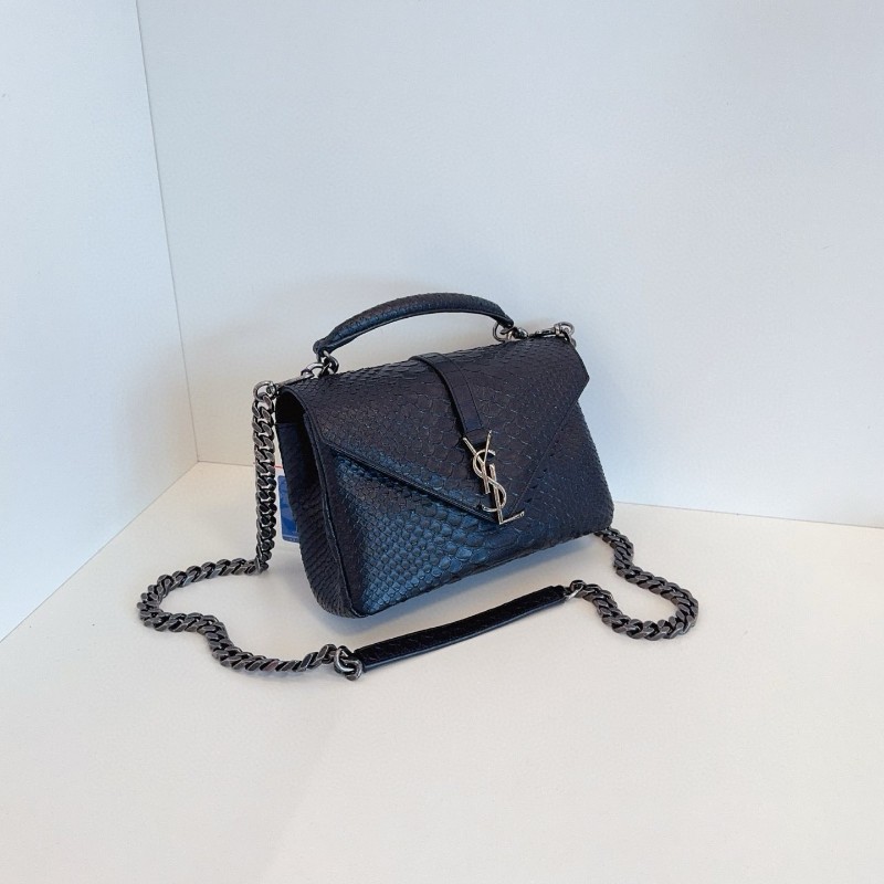 YSL聖羅蘭 蛇皮壓紋 黑色college 小號 郵差鏈條包 肩背包 斜背包-1