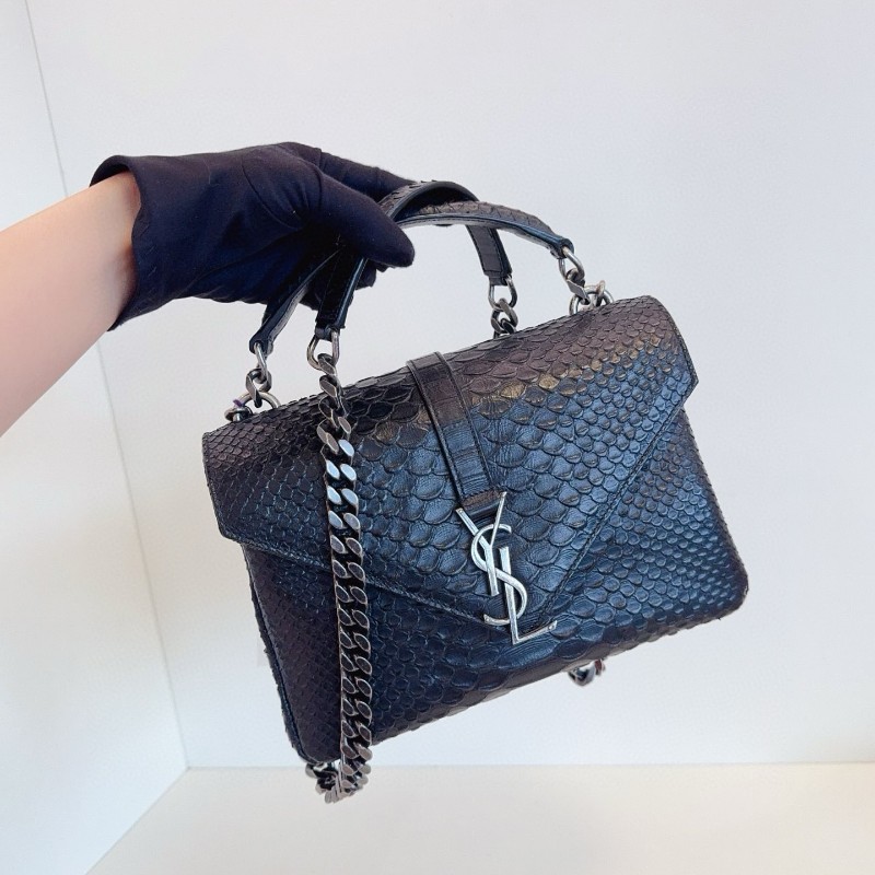 YSL聖羅蘭 蛇皮壓紋 黑色college 小號 郵差鏈條包 肩背包 斜背包-4