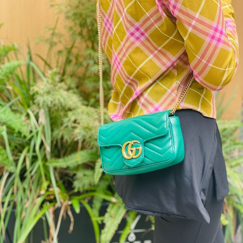 Gucci古馳 竹子綠馬蒙mini 雙G金扣 肩背包 斜背包-5