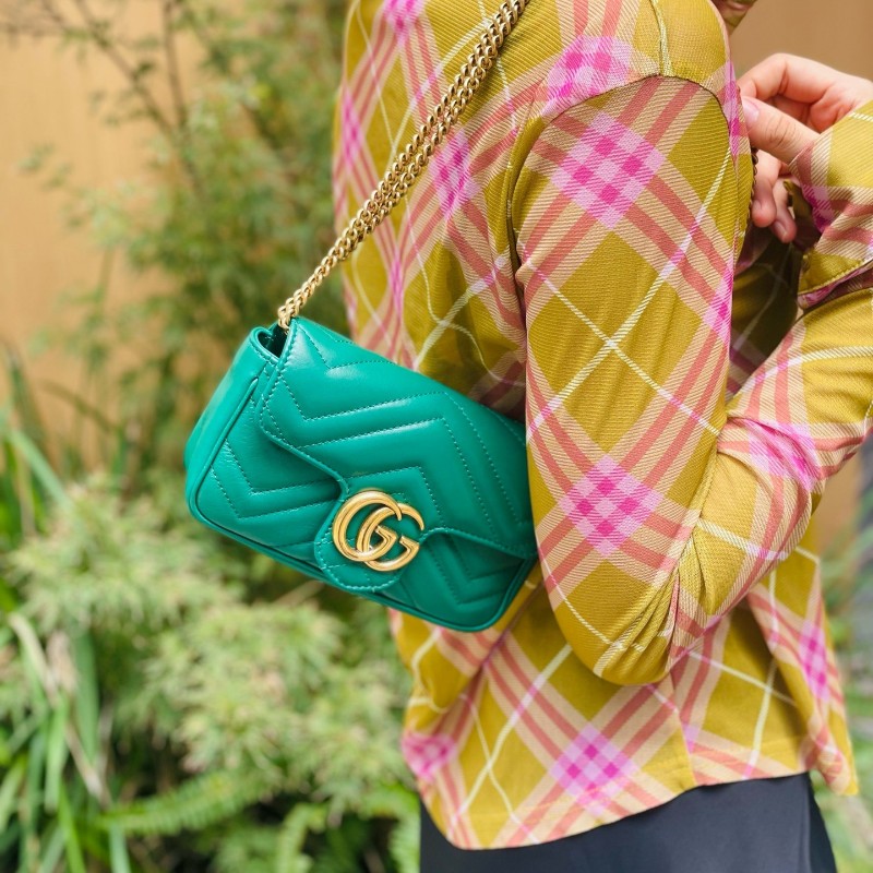 Gucci古馳 竹子綠馬蒙mini 雙G金扣 肩背包 斜背包-6