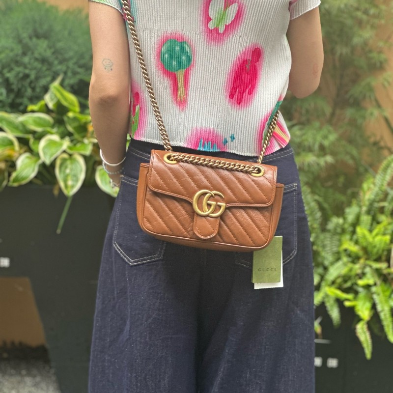 Gucci古馳 馬蒙22焦糖色 棕色 肩背包 斜背包-6