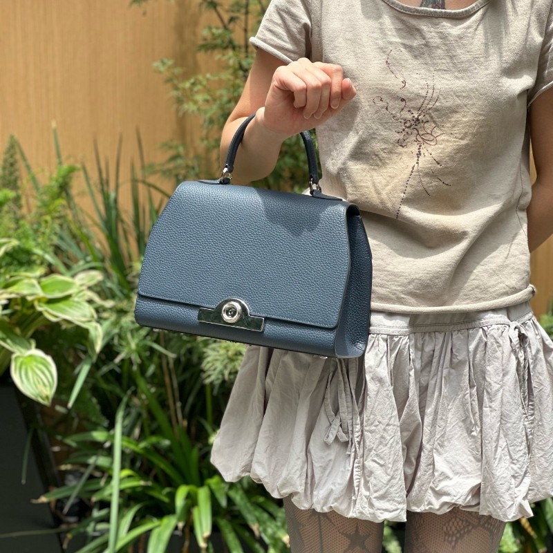 Moynat莫奈 rejane中號 海軍藍銀扣 手提包 肩背包 斜背包-5