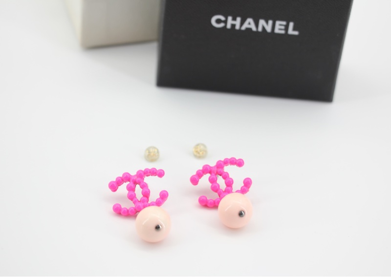 Chanel Vintage 04A 樹脂螢光粉紅波波吊墜耳環-2