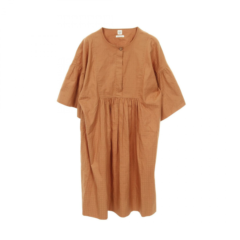 HERMES 波西米亞風格短版薄紗馬賽克連身裙 棉質 棕色 二手 女士-0