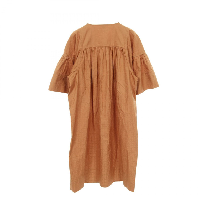 HERMES 波西米亞風格短版薄紗馬賽克連身裙 棉質 棕色 二手 女士-1