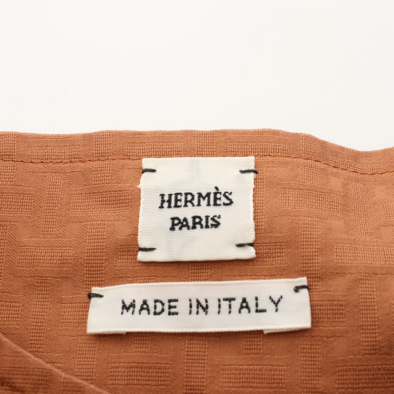 HERMES 波西米亞風格短版薄紗馬賽克連身裙 棉質 棕色 二手 女士-2