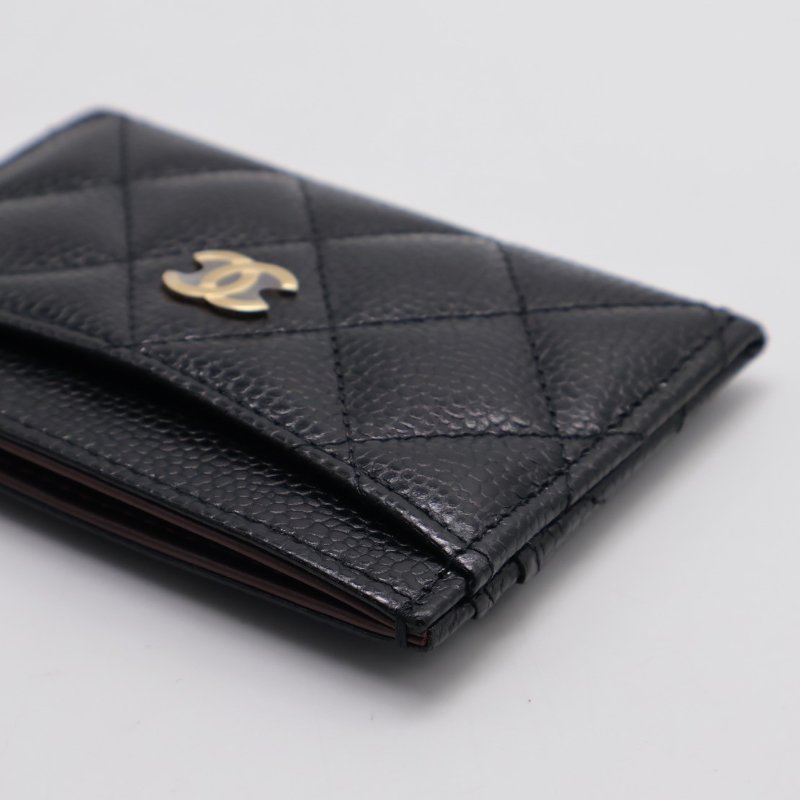 CHANEL 經典粒面牛皮名片夾 - 黑金-4