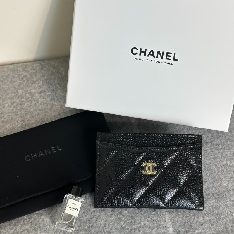 CHANEL 經典粒面牛皮名片夾 - 黑金-0