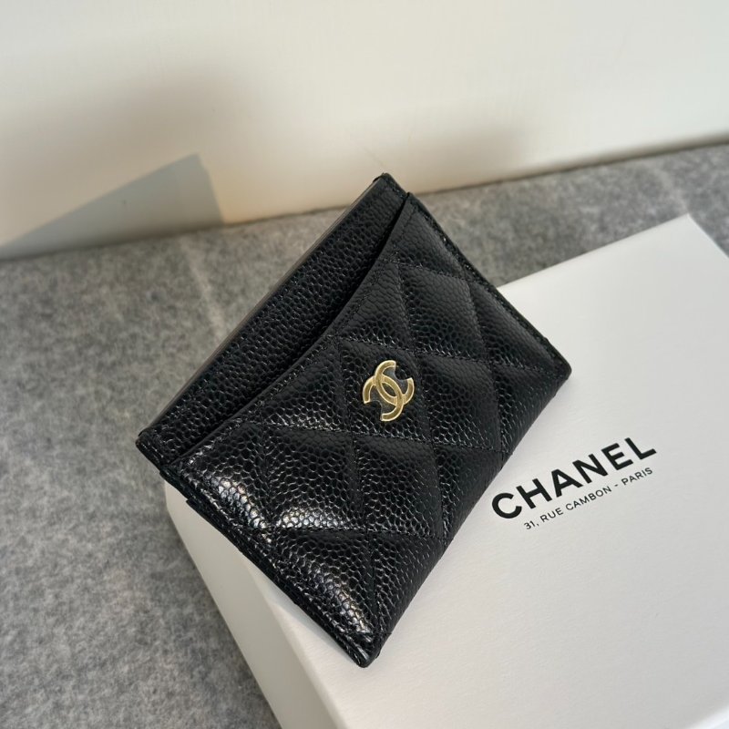 CHANEL 經典粒面牛皮名片夾 - 黑金-1