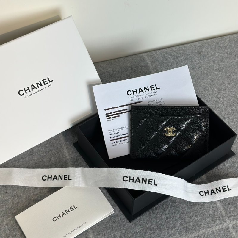 CHANEL 經典粒面牛皮名片夾 - 黑金-5