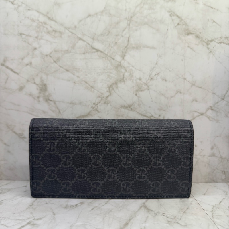 GUCCI PVC 珊瑚蛇滿版黑灰LOGO對開長夾-1